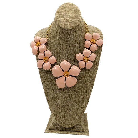 Carolina Herrera Peach / Gold Hardware Enamel Flower Necklace - Picture 1 of 9